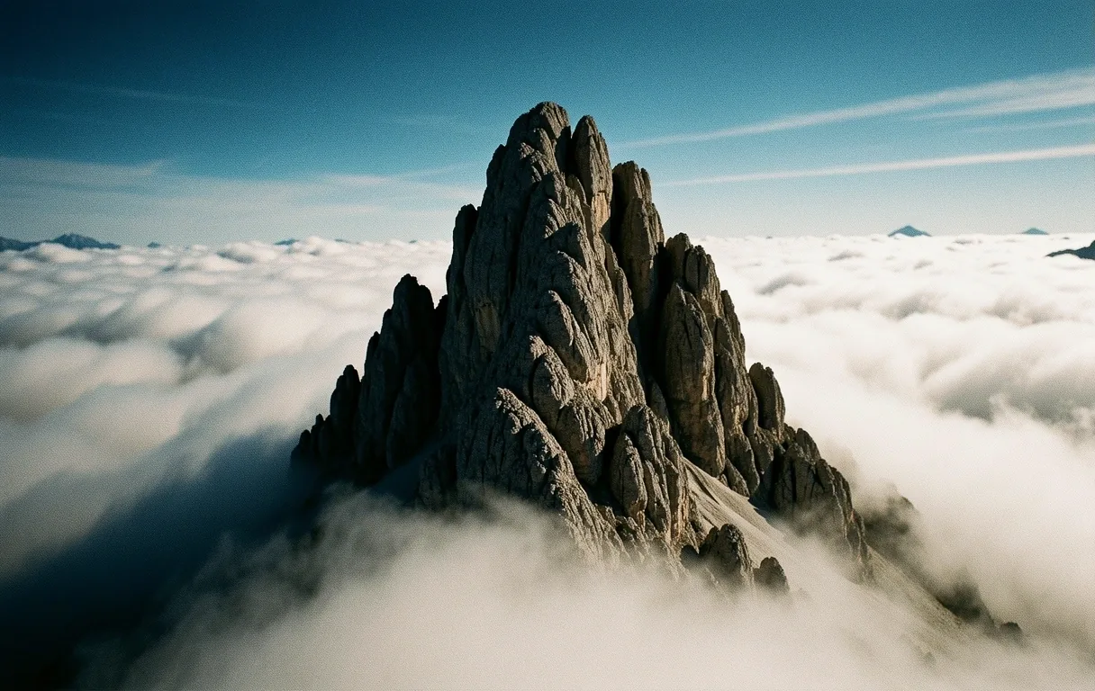 Alpine peak above clouds