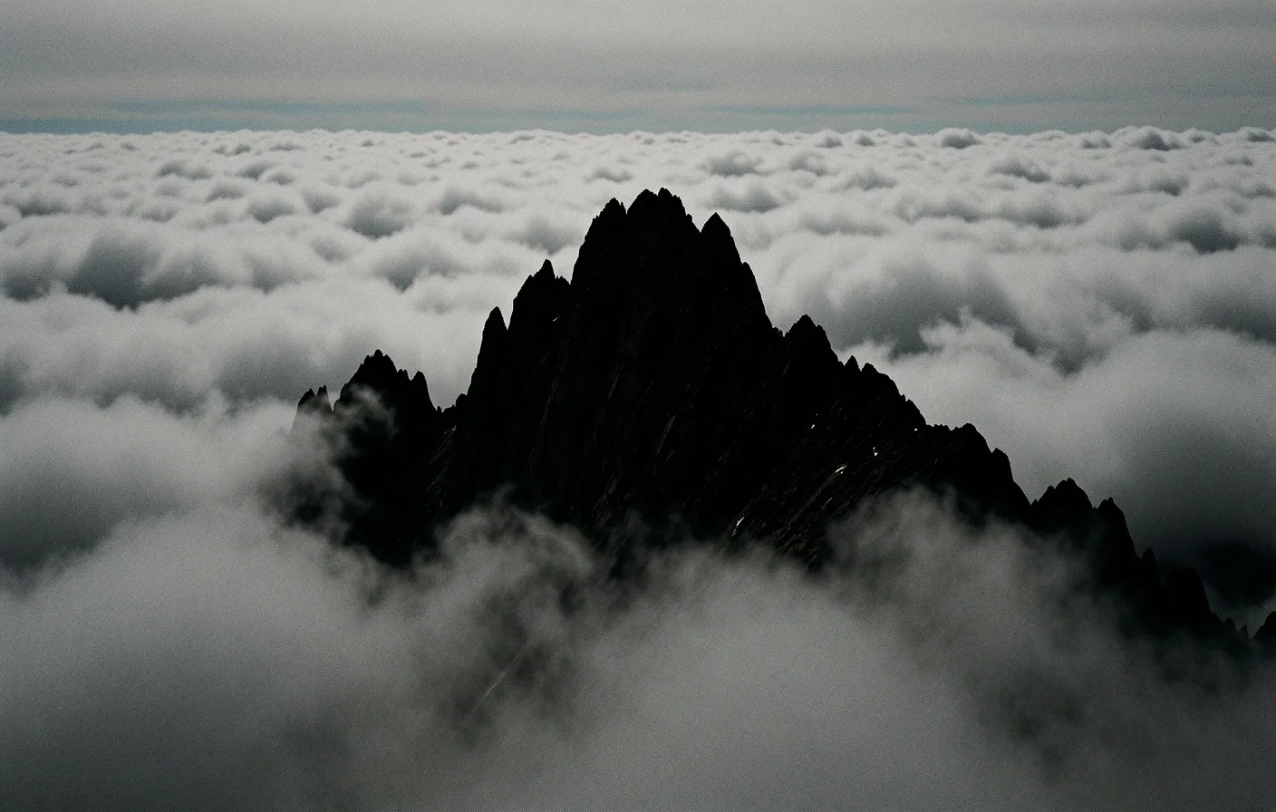 Swiss Alpine peak in mist